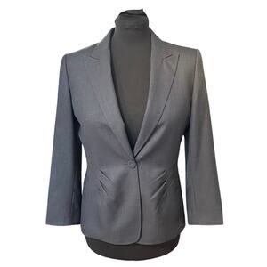 Ann Klein Dark Gray Wool Blend One Button Suit Jacket Blazer Size 12